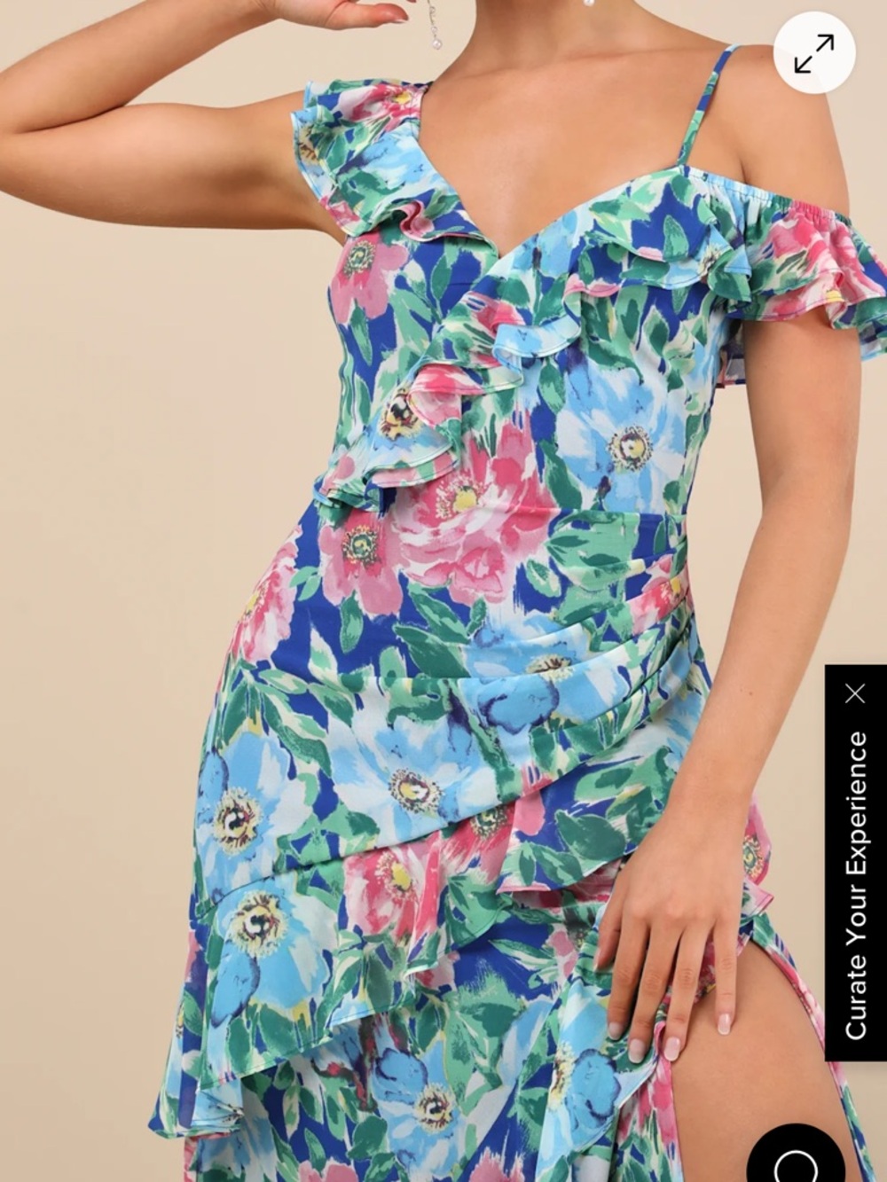 Lulu's Blue and Pink Floral Ruffle Midi Dress - Picture 4 of 5